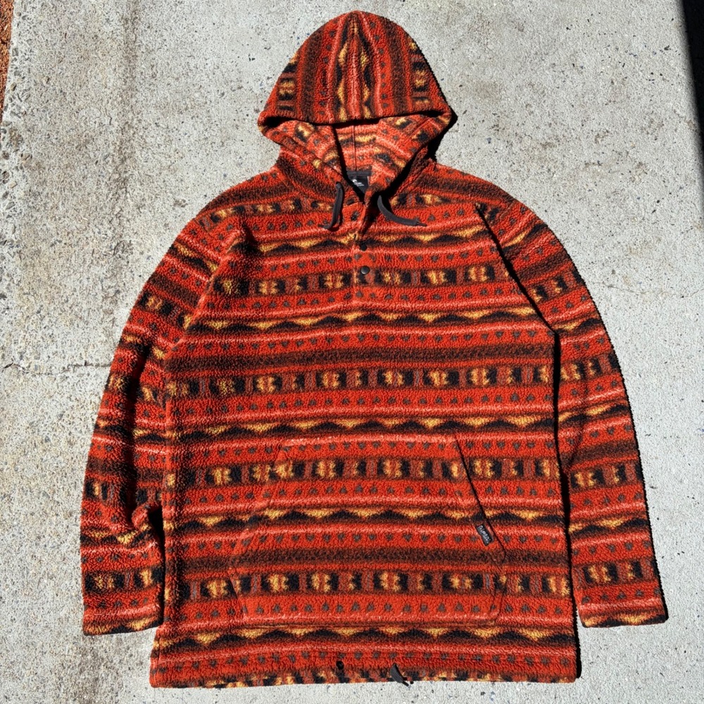 Rip Curl Mens Large Sherpa Fleece Hoodie Southwestern Geometric Pullover Orange